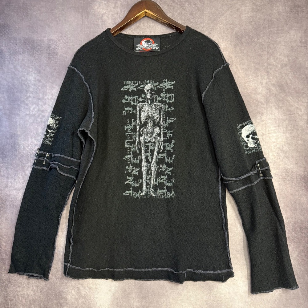 Lip Service Vintage Mall Goth Skeleton Safety Pin Deconstructed Top Black Large